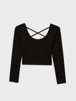 %Pto% T-shirt de renda de costela preto