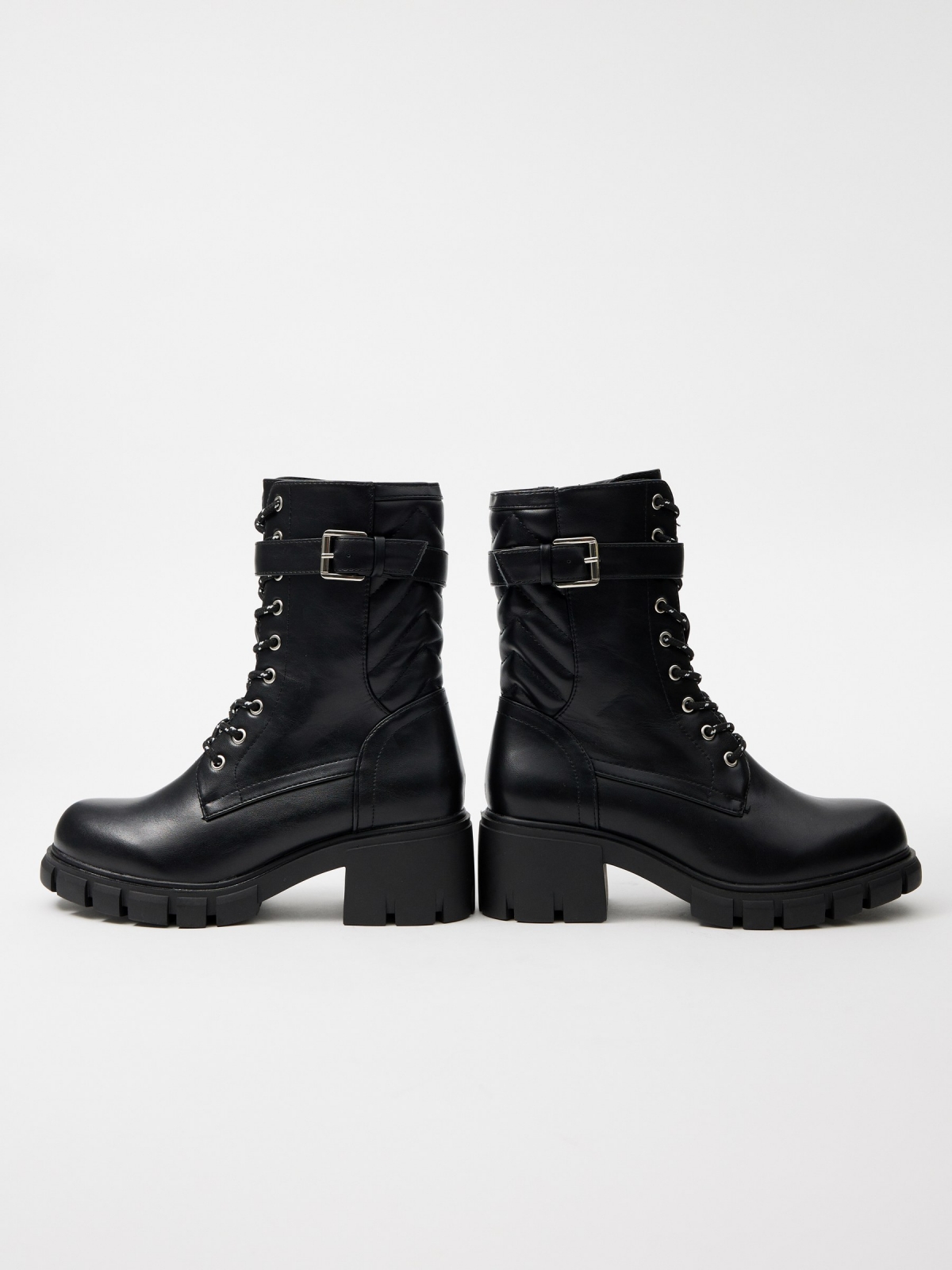 Buckle track sole ankle boot black detail view