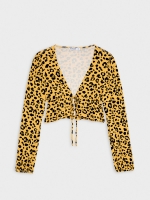 %Pto% T-shirt cropped com estampa animal ocre