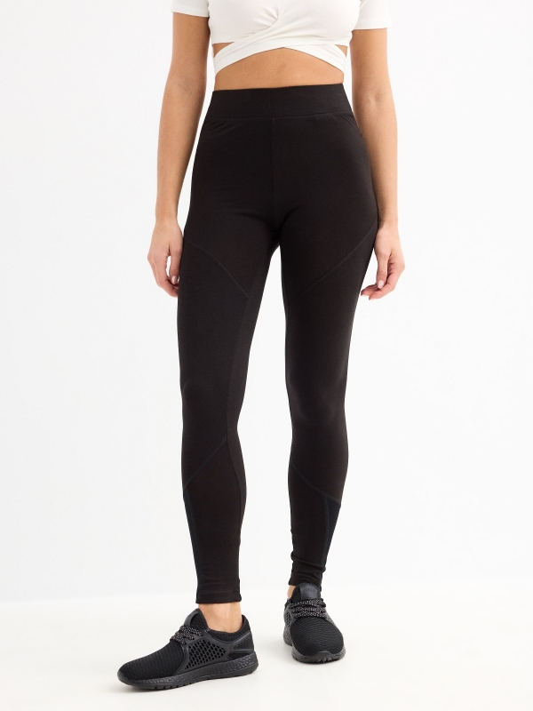 Leggings mesh details black middle front view