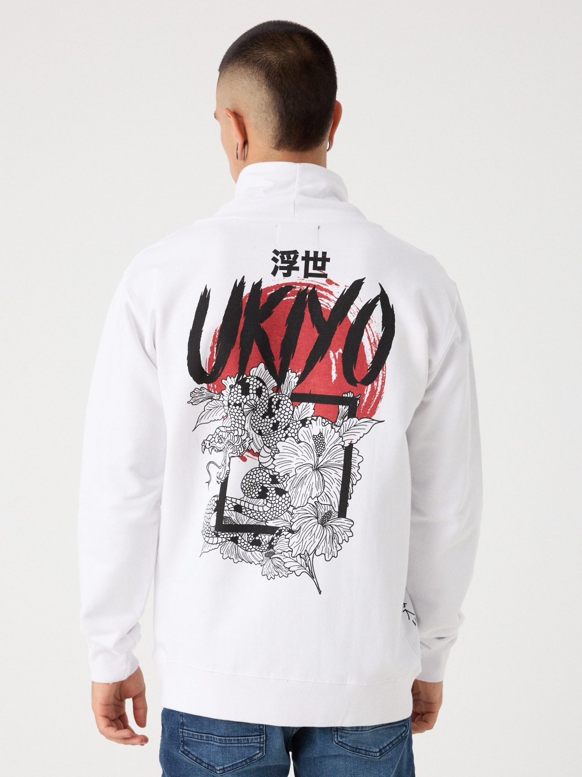 Oriental print sweatshirt white middle back view