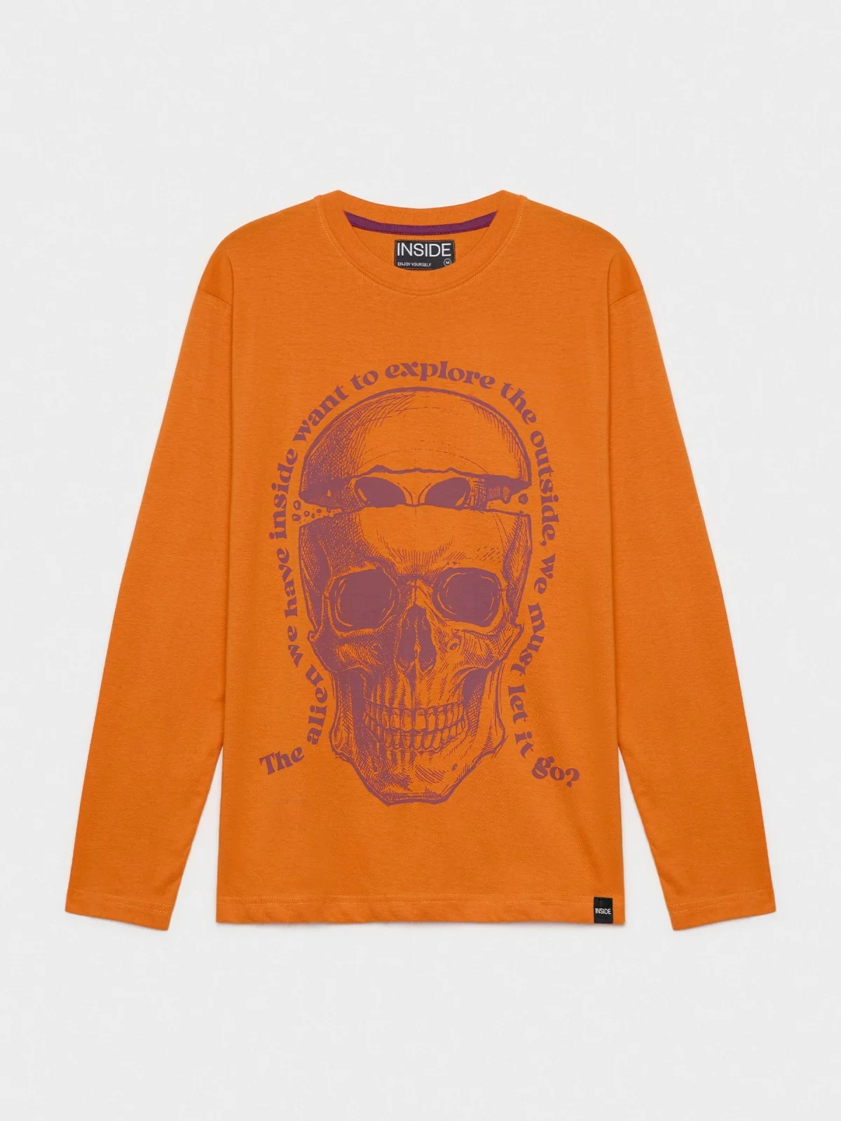  Camiseta estampado calavera alien teja vista frontal