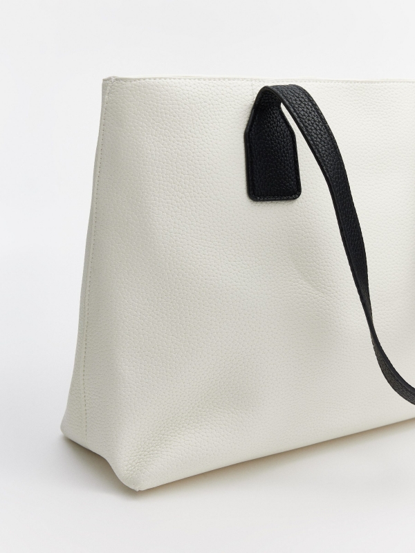 Bolsa shopper efeito couro branco branco vista detalhe