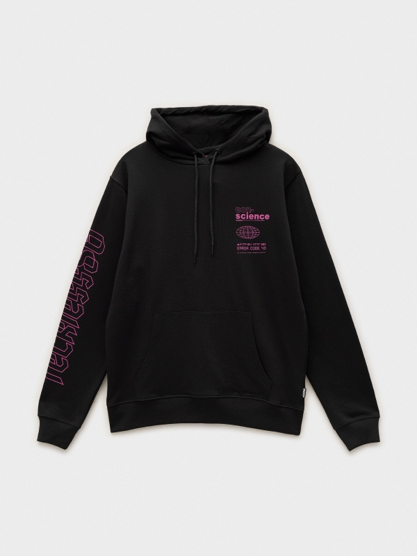  Sweatshirt com capuz estampado preto vista frontal