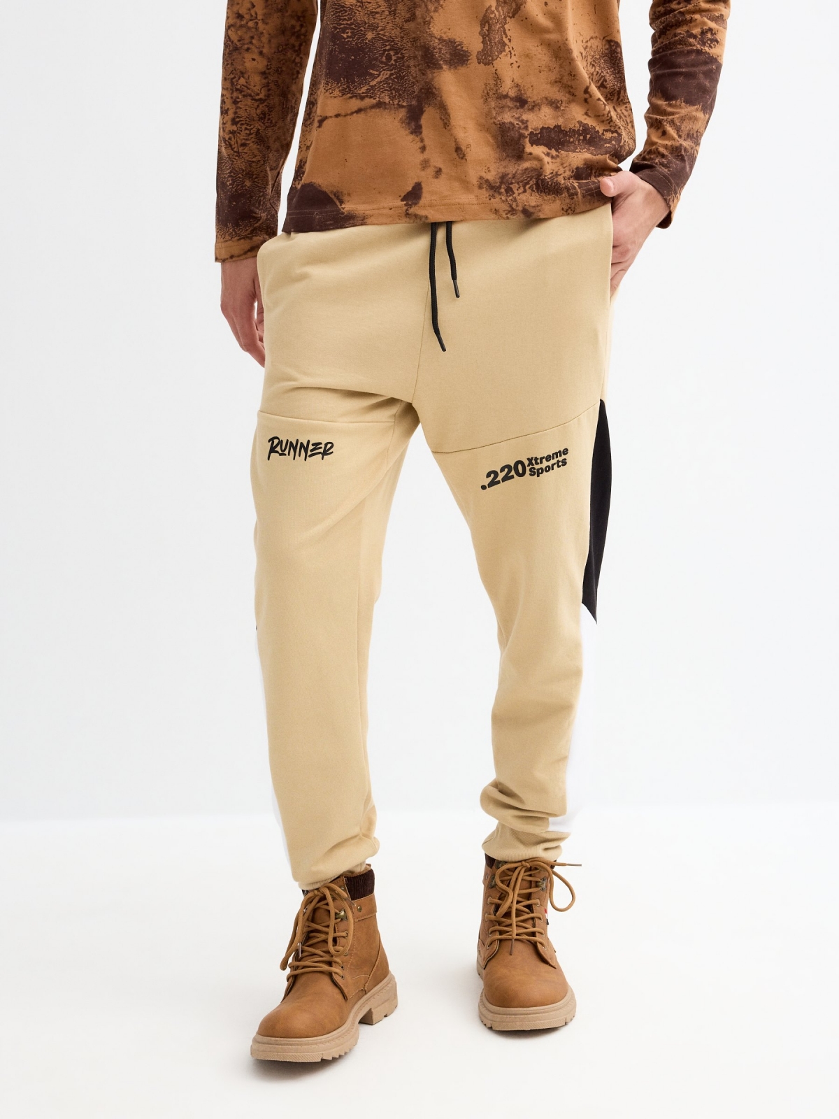 Jogger pants sand middle front view