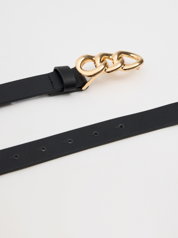 Golden chain buckle belt black