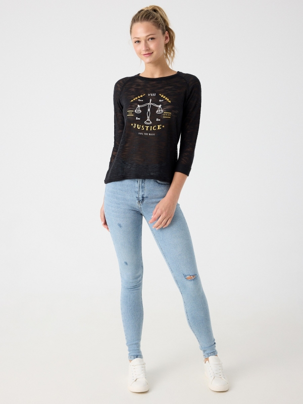 Camiseta devoré estampado Justice negro vista general frontal Camiseta devoré estampado Justice negro vista general frontal