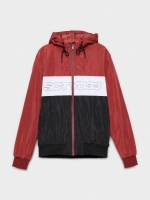 %Pto% Quilted color block jacket with text red