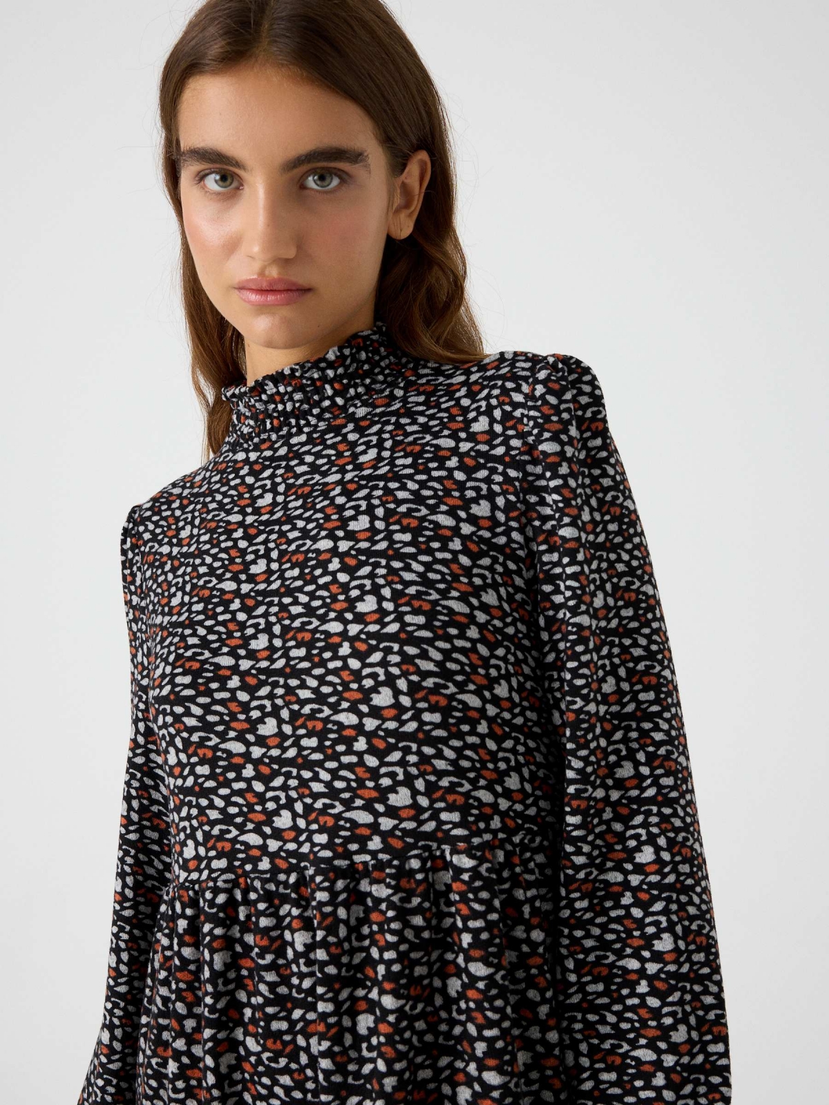 Printed high neck dress black detail view