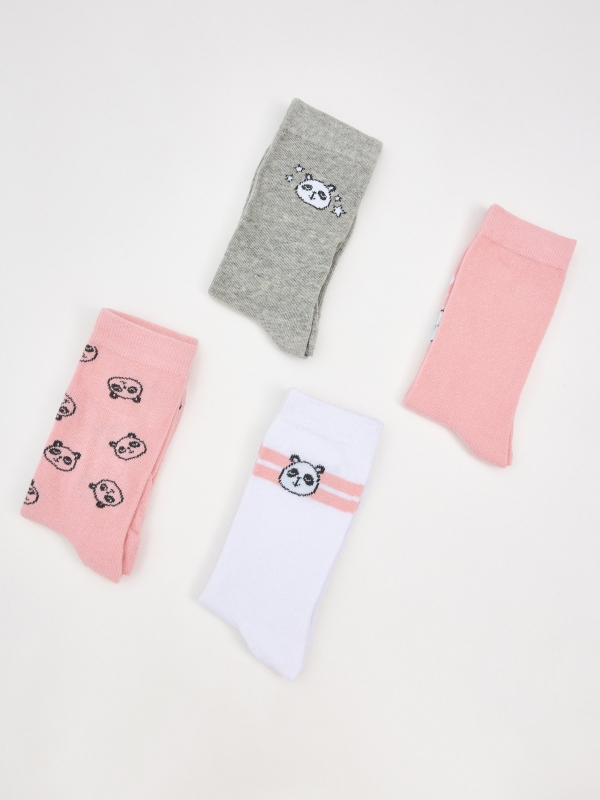 Pack of 4 panda print socks multicolor back view