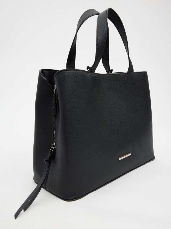 Bolso shopper efecto piel negro negro vista trasera