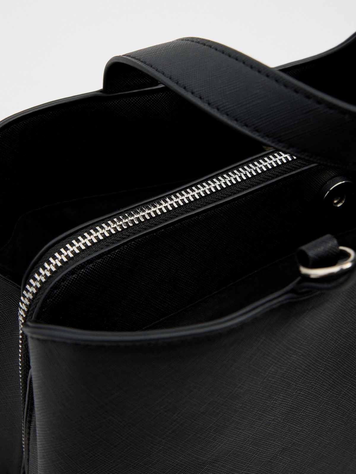 Black faux leather shopper bag black detail view