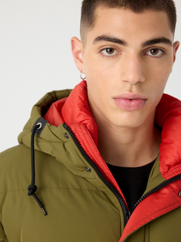 Contrast padded jacket khaki detail view