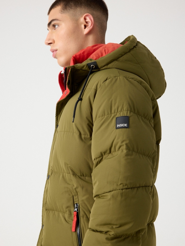 Contrast padded jacket khaki detail view