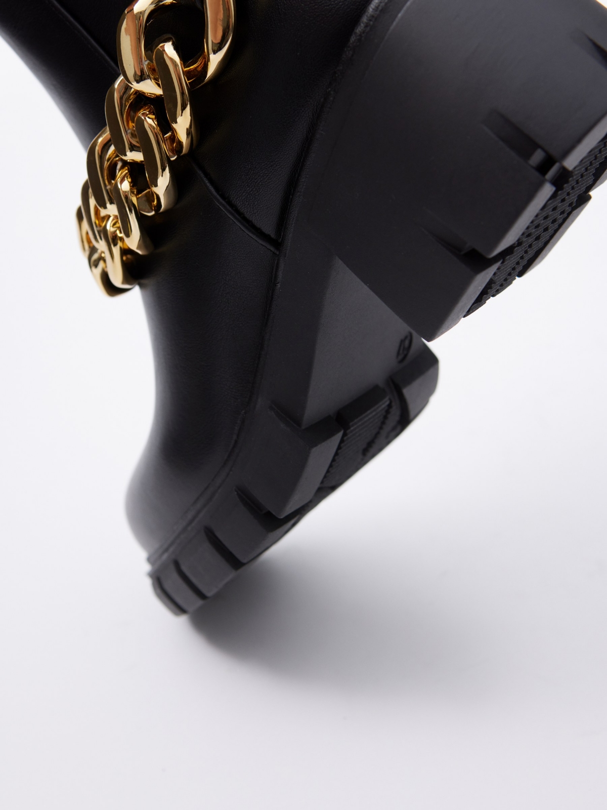 Golden chain high heel ankle boot black