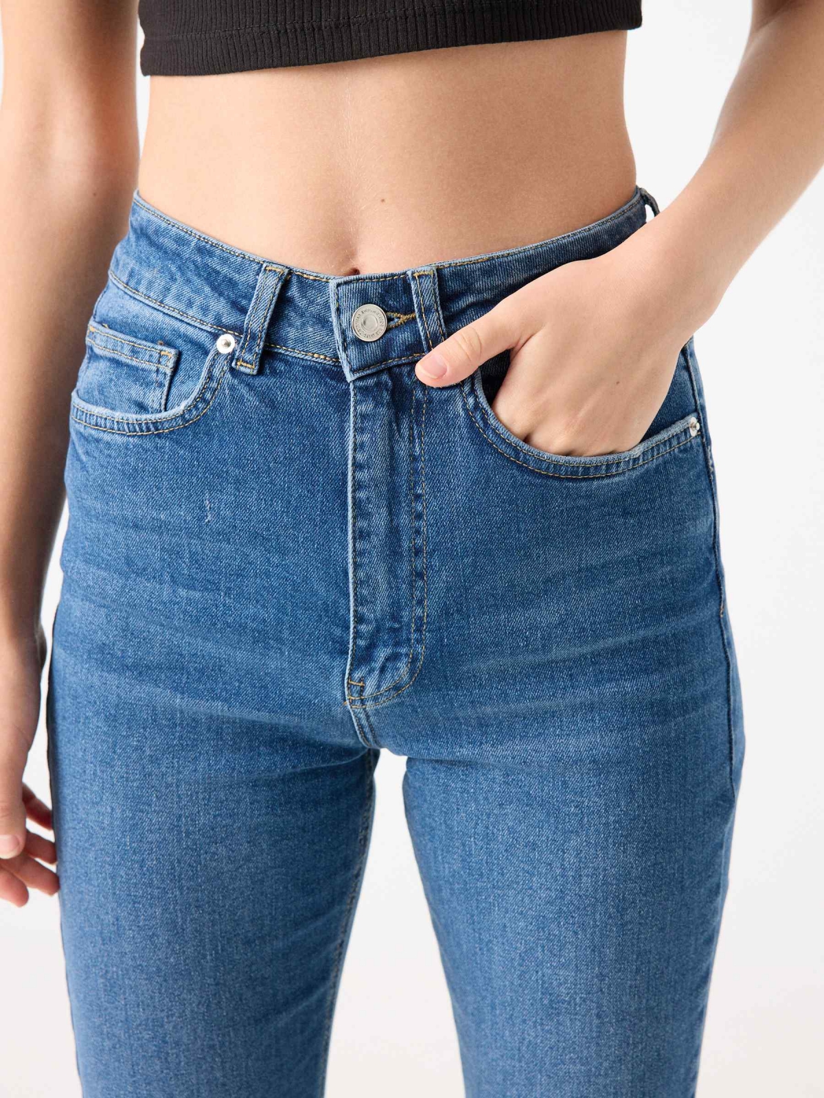 High waist blue flared jeans blue detail view