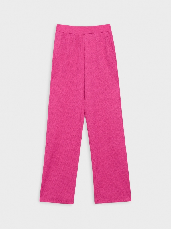  Textured black wide leg pantalon fuchsia