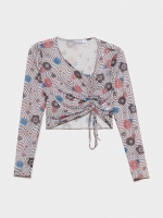 %Pto% T-shirt floral com franzido multicolorido
