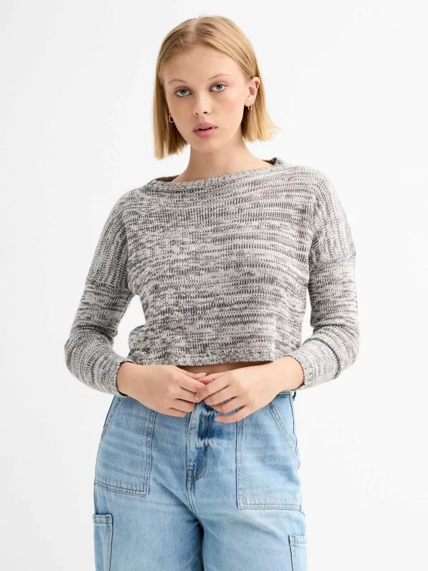 Heather cropped sweater off white middle front view