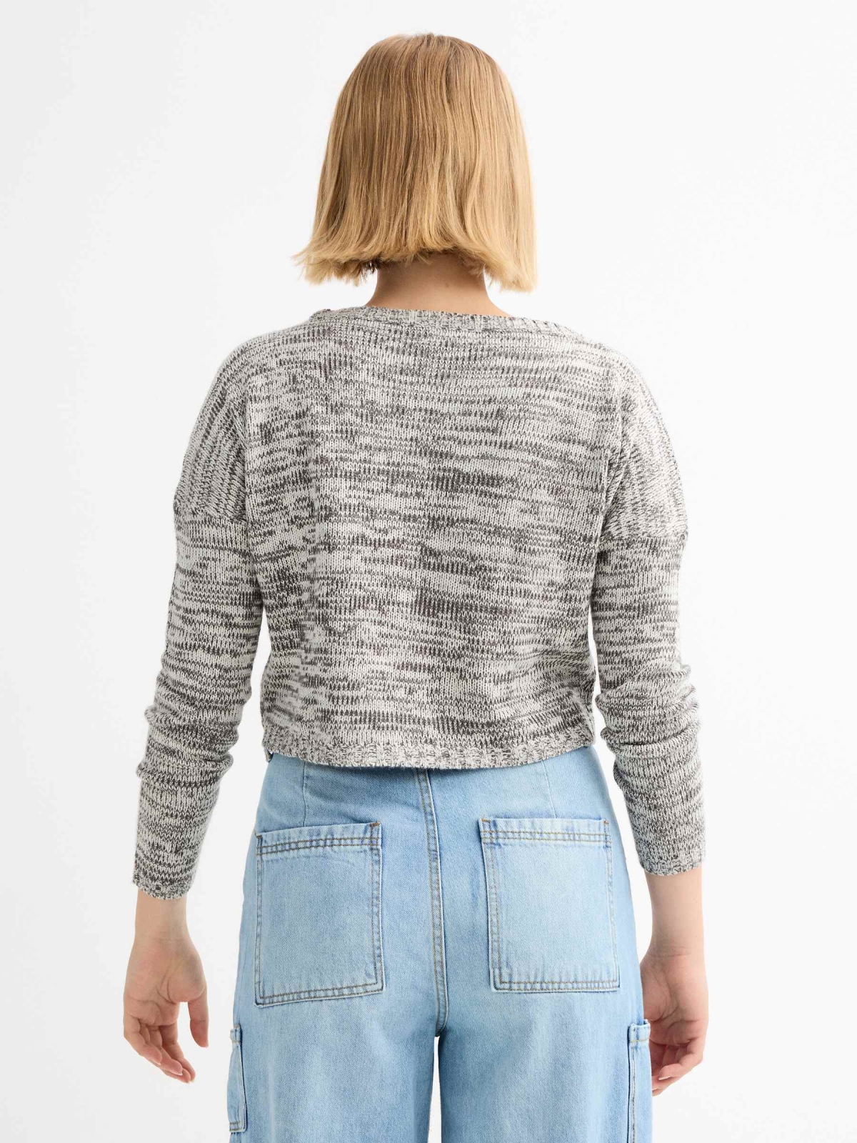 Heather cropped sweater off white middle back view