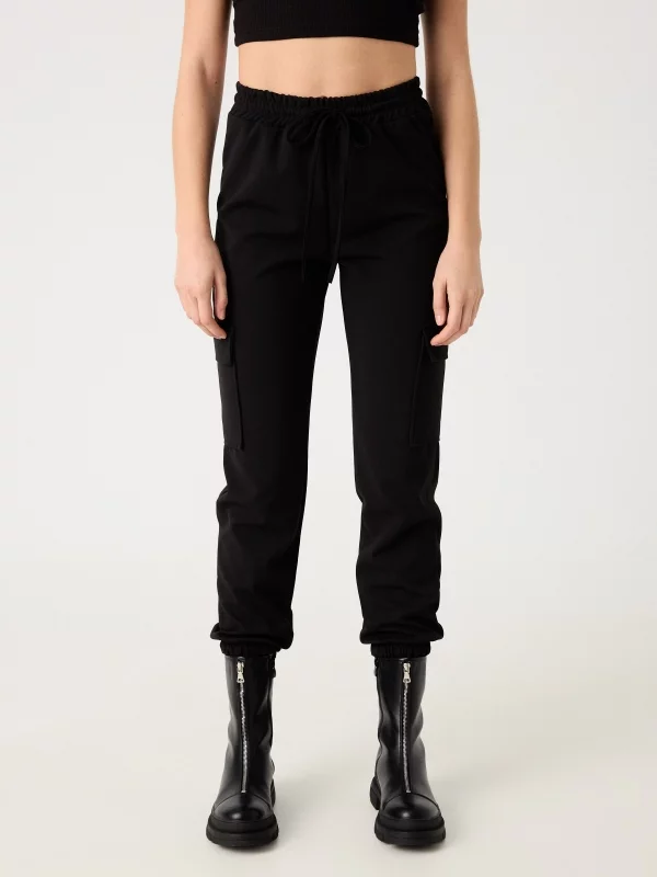 Rubber cargo pants black middle front view