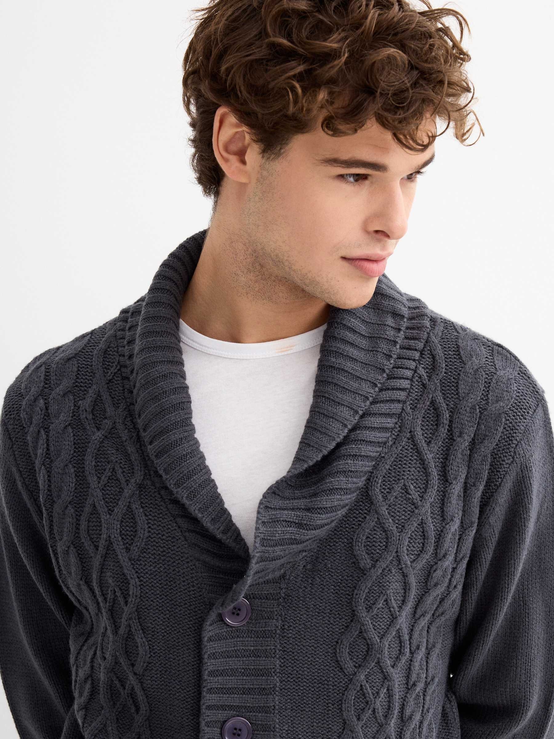 Knitted jacket stone grey middle front view