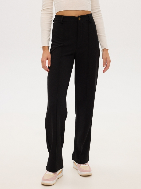 Fluid wide leg pants black middle front view