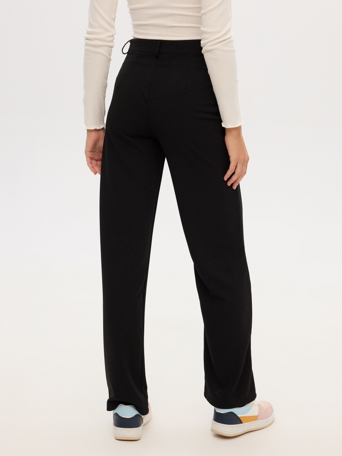 Fluid wide leg pants black middle back view