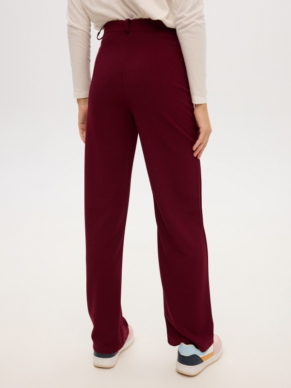 Fluid wide leg pants burgundy middle back view