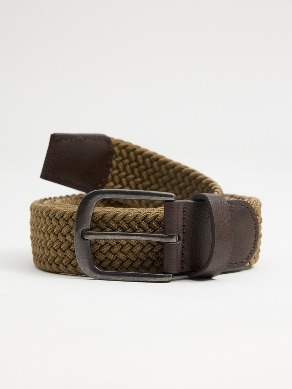 Elastic braided belt brown rolled view