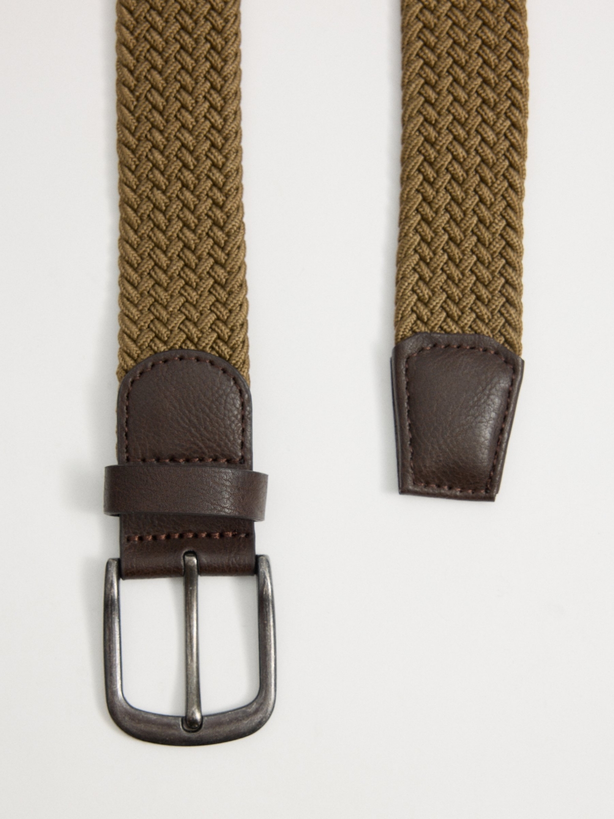 Elastic braided belt brown buckle