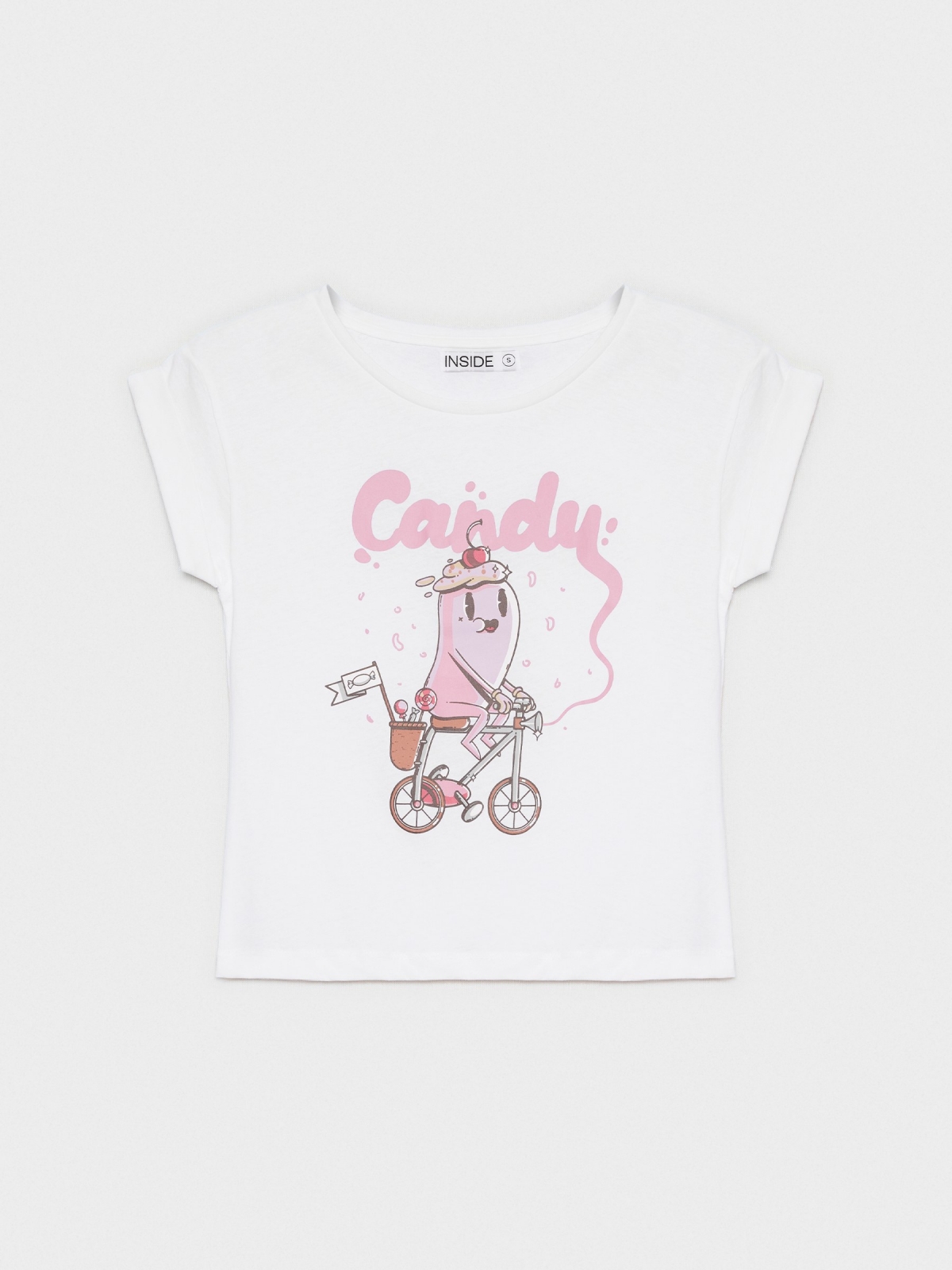  Camiseta blanca con estampado blanco