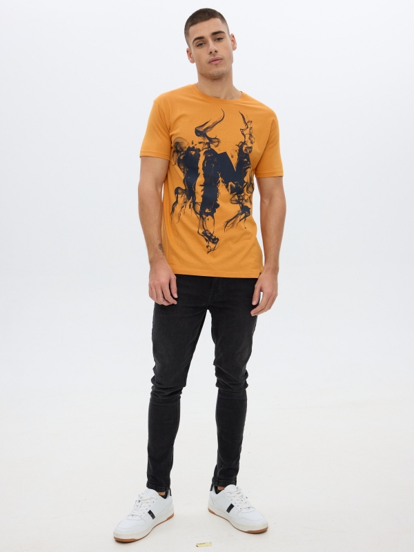 INSIDE printed T-shirt ochre front view