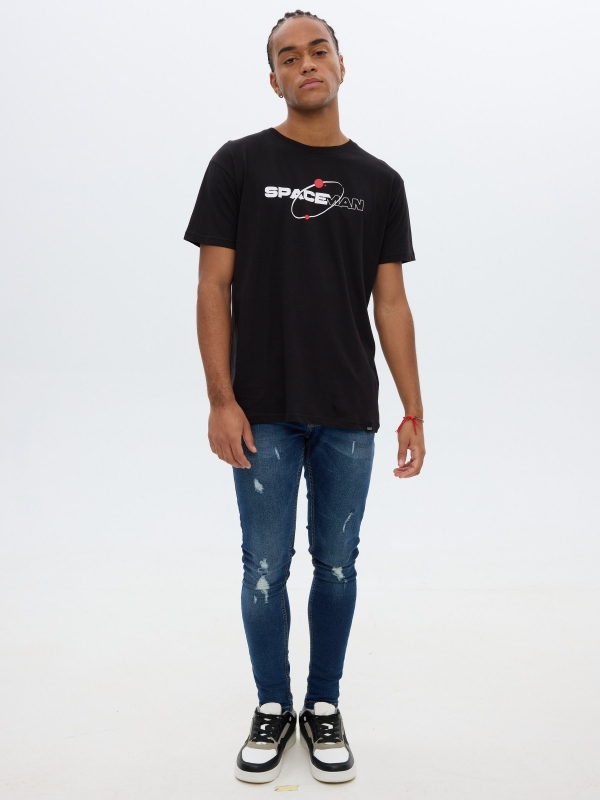 T-shirt espacial preto vista geral frontal