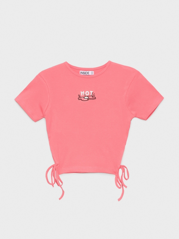  Camiseta crop con lace up coral