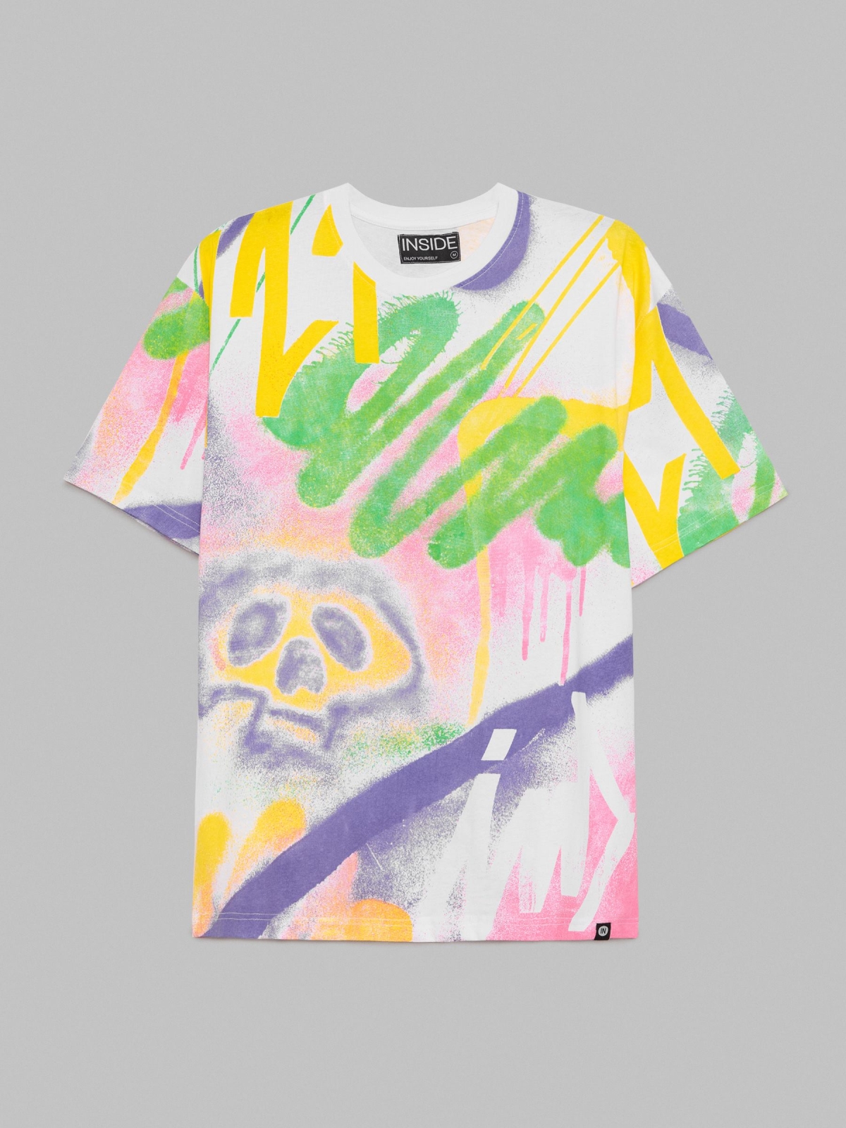  Camiseta oversized graffiti blanco