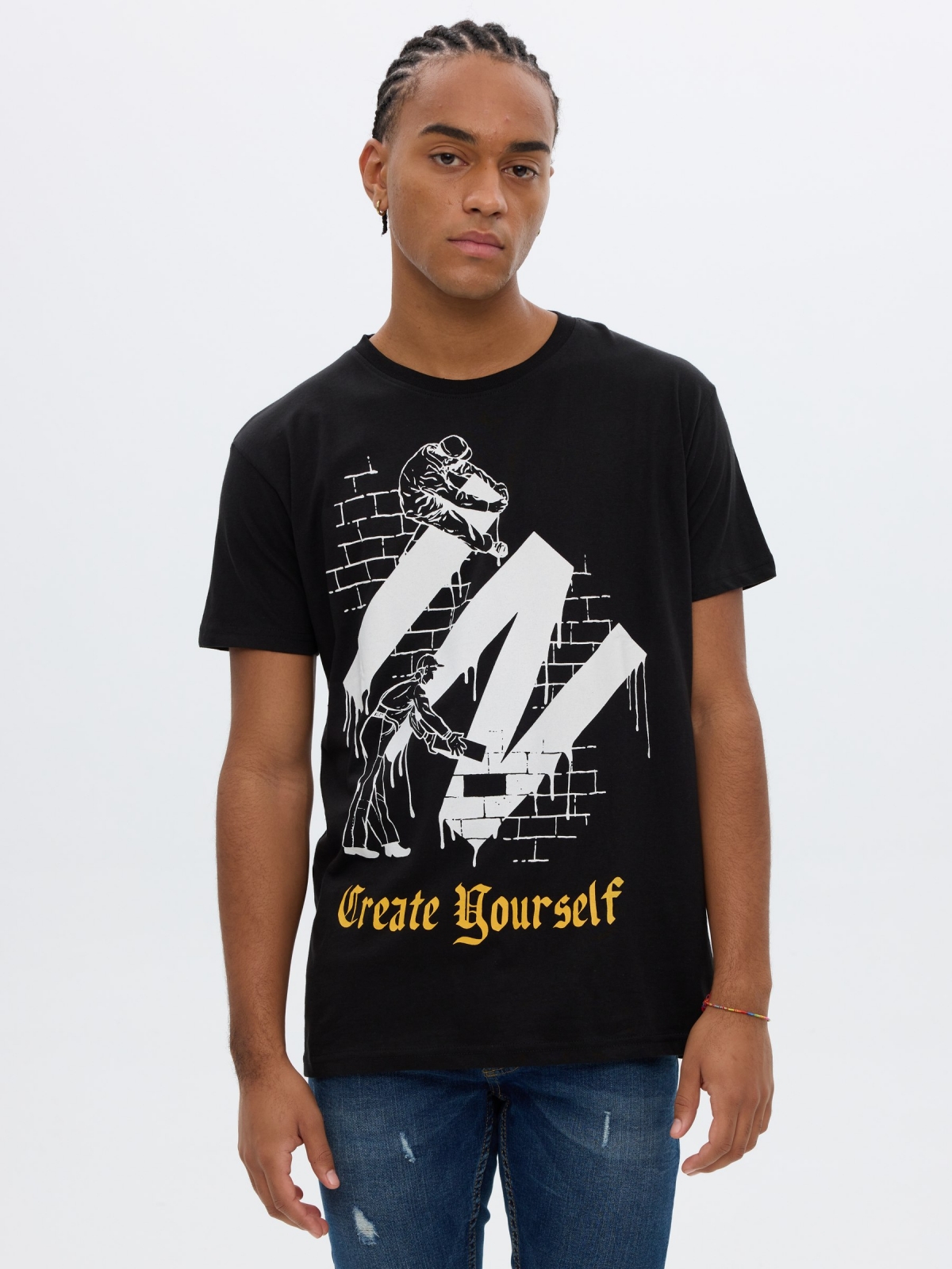 Criar T-shirt de Você Mesmo preto vista meia frontal