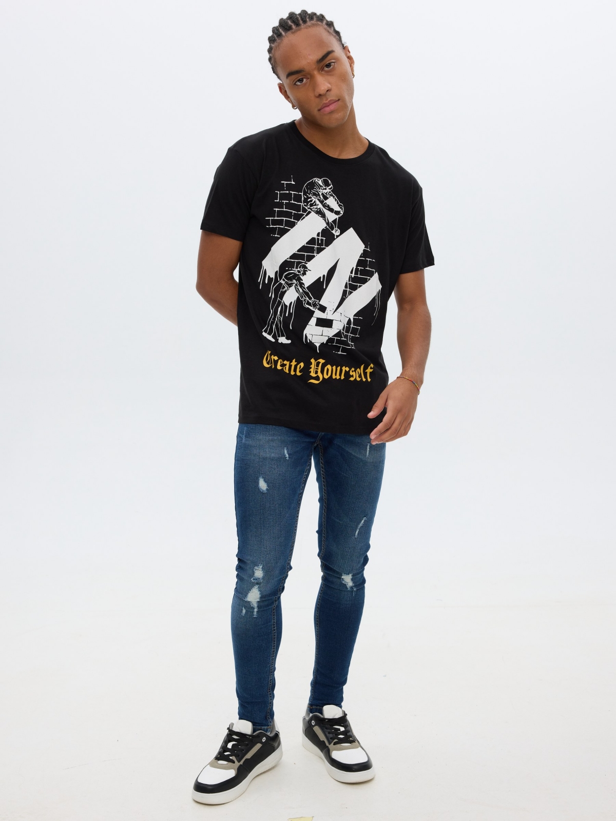 Criar T-shirt de Você Mesmo preto vista geral frontal