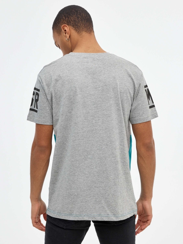 Color block graphic t-shirt grey middle back view