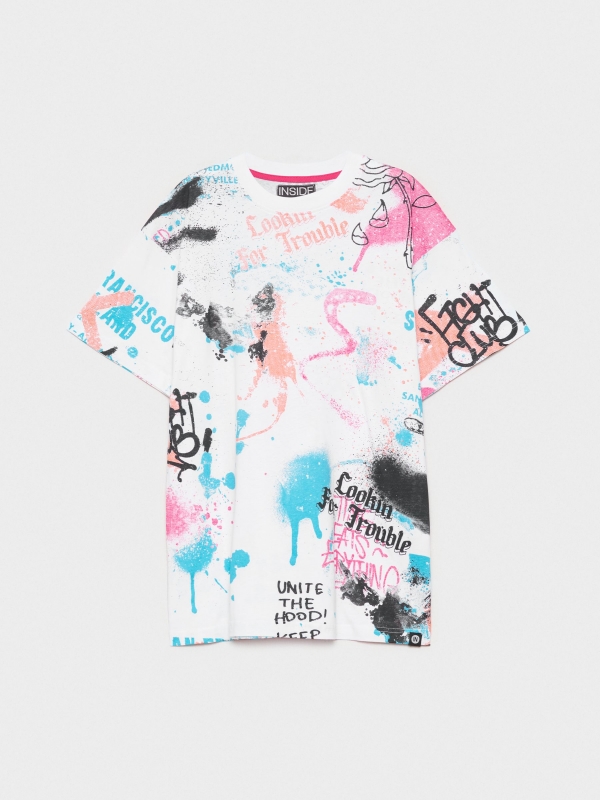  Camiseta oversized graffiti blanco