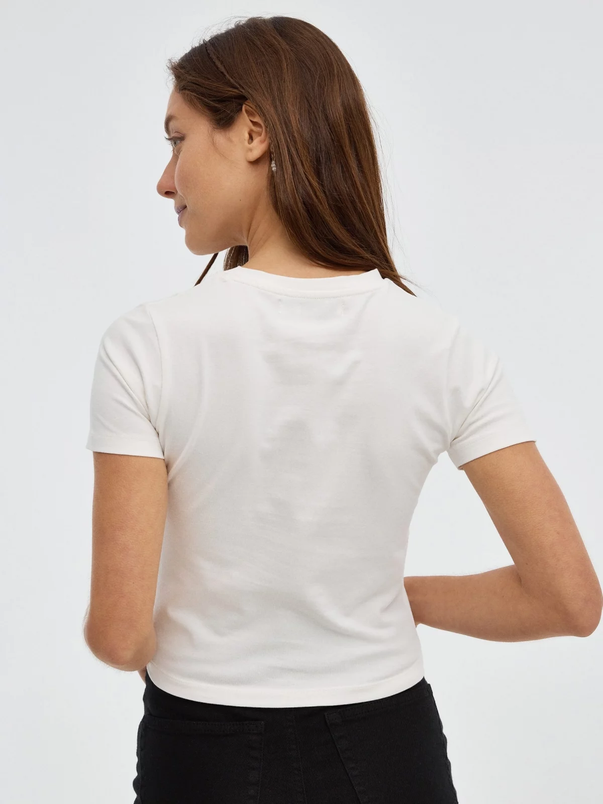 T-shirt crop print de borboletas off white vista meia traseira