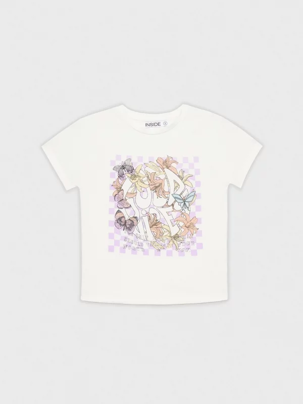  T-shirt crop print de borboletas off white