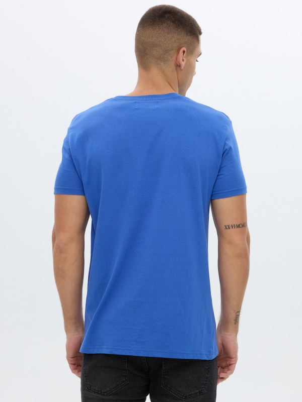 T-shirt printed text electric blue middle back view