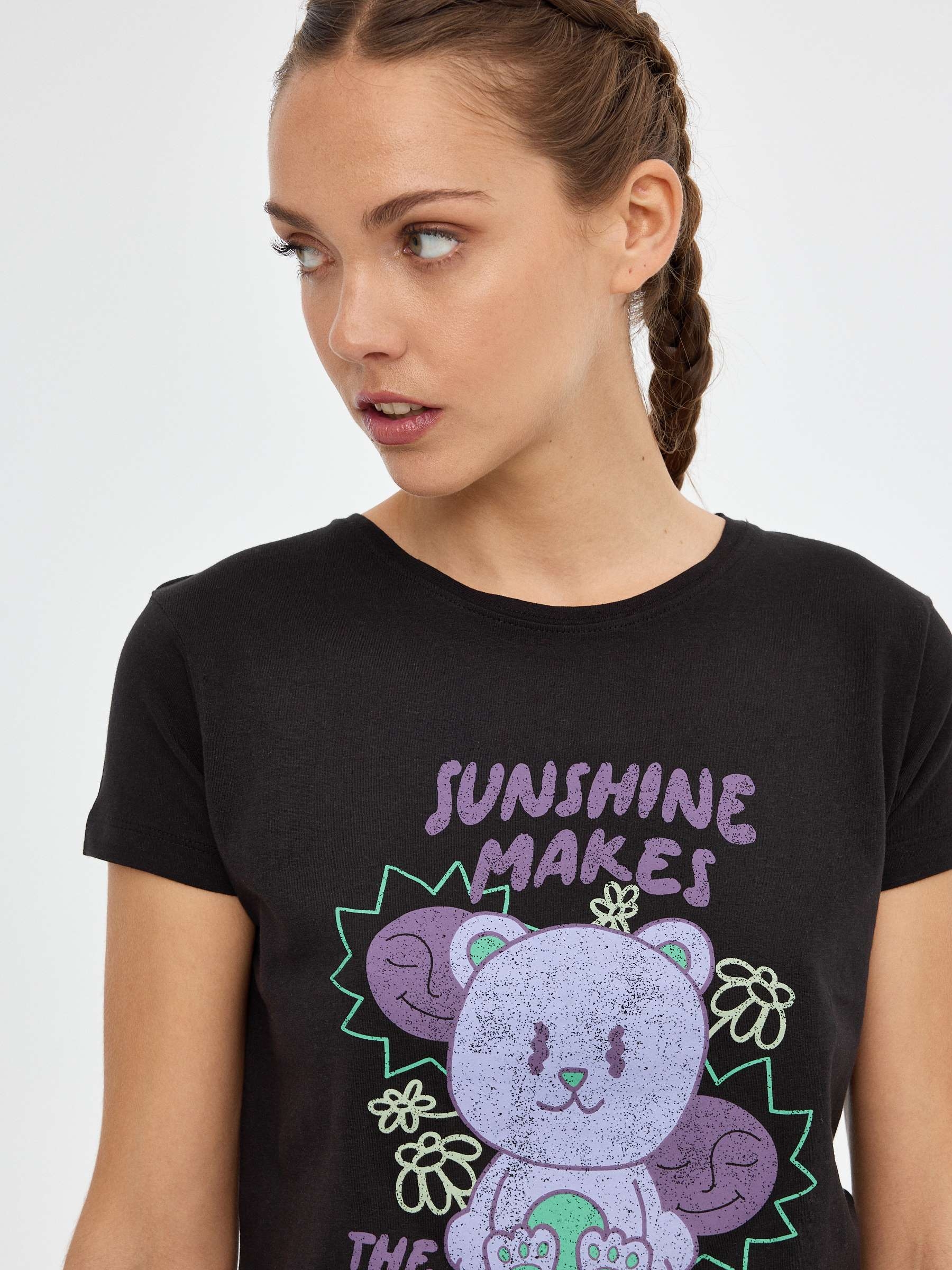 T-shirt Sunshine preto vista meia frontal