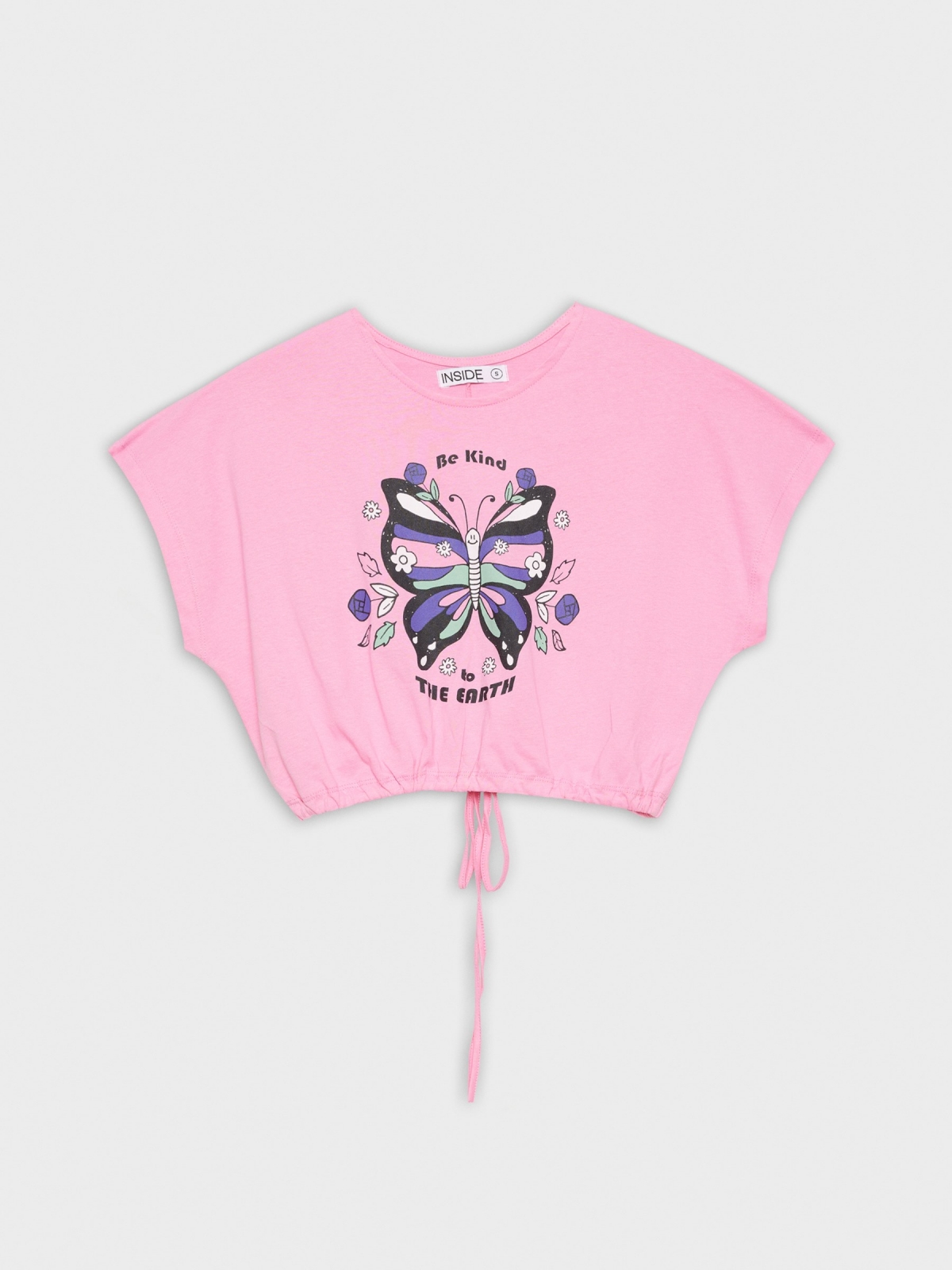  T-shirt de cultivo com lacagem rosa