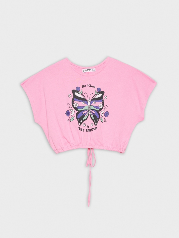  Camiseta crop con lazada rosa