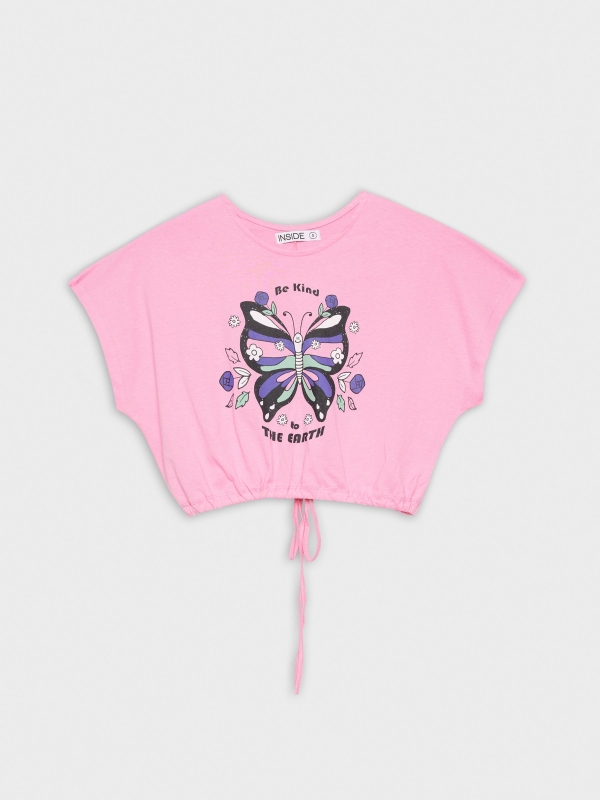  T-shirt de cultivo com lacagem rosa