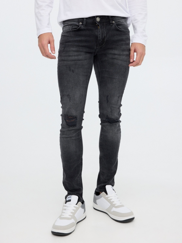 Jeans super slim gris oscuro vista media frontal