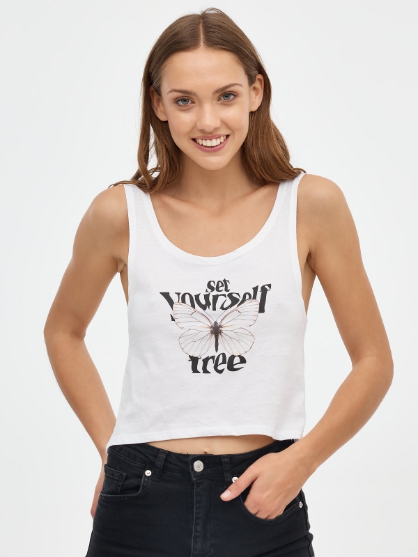 Camiseta tirantes Set Yourself blanco vista media frontal