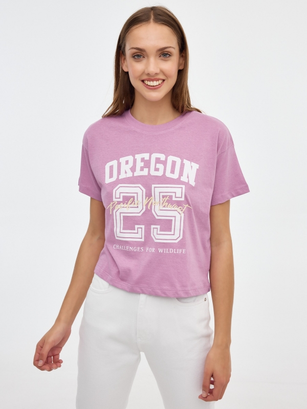 Camiseta crop Oregon 25 morado vista media frontal